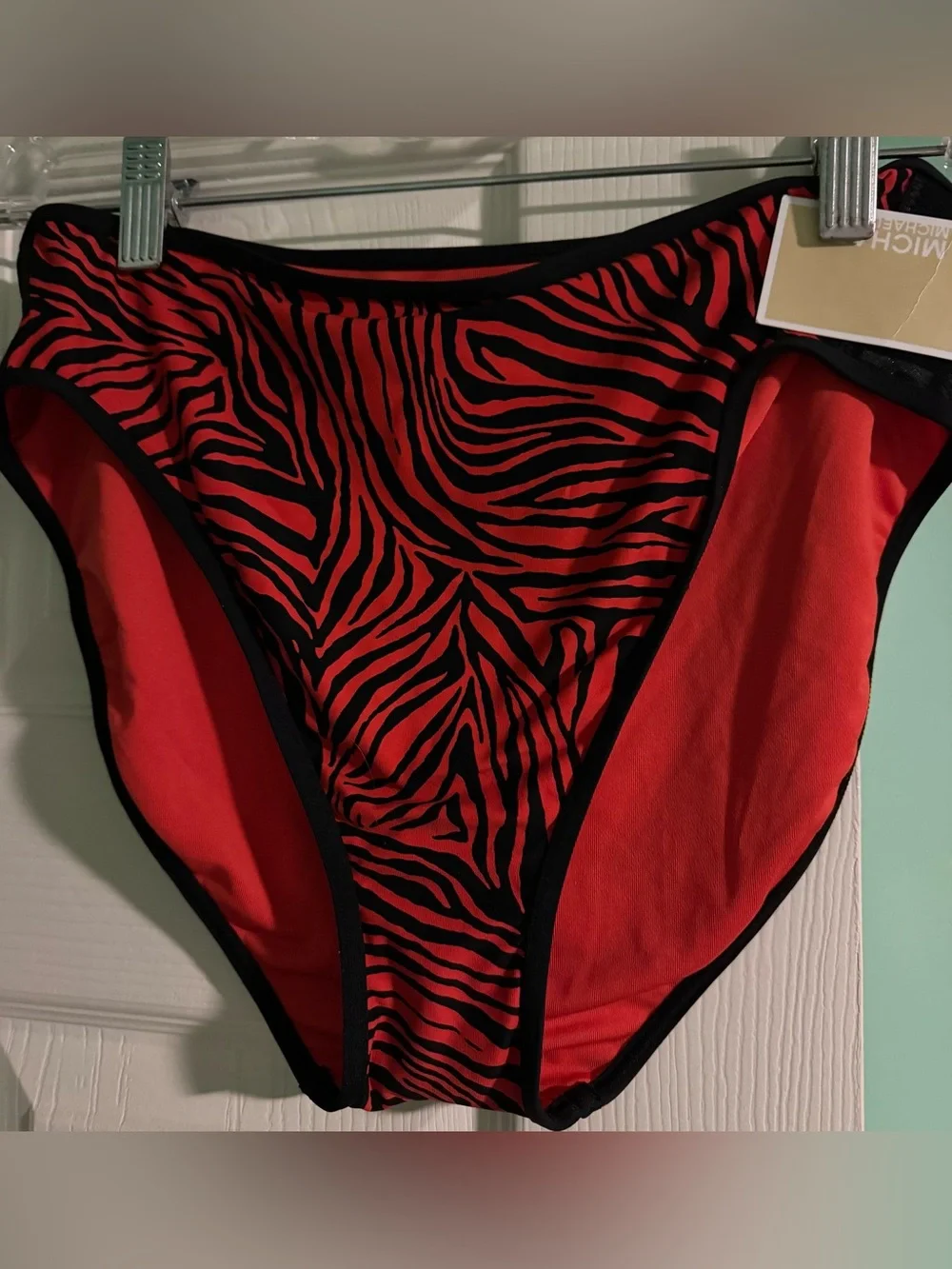 MICHAEL KORS BLACK & ♦️ Ruby RED SWIM bottom size Medium NEW w Tags!